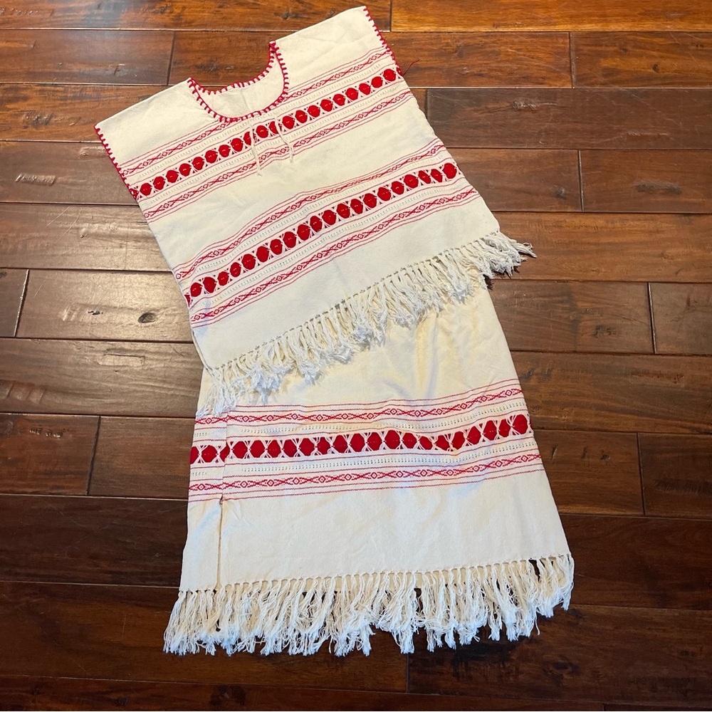 Mexicana Hand loomed 2 piece embroidered top & skirt vintage
